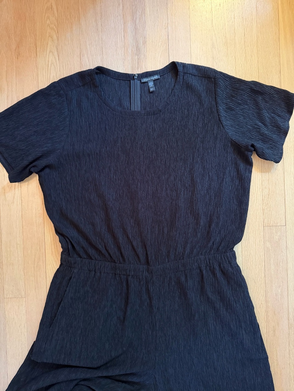 Eileen Fisher - Tencel Woven Plisse Black Wide-Leg Jumpsuit - Picture 5 of 13